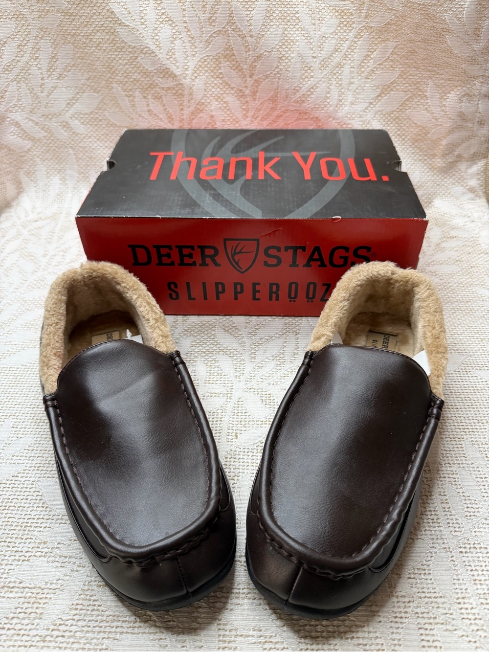 Deer Stags Dark Brown Faux-Leather Moccasin Slippers